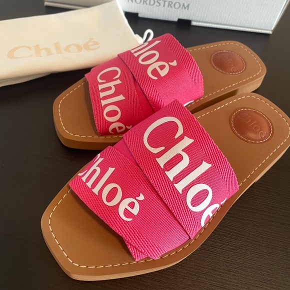 Chloe Shoes - Chloé Woody Flat Logo Ribbon Slide Sandal